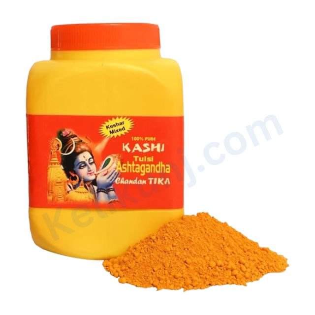 Kashi Tulsi Ashtagandha Chandan Tilak चंदन पाउडर ओरिजिनल पूजा के लिए 100% तुलसी केसर चंदन पीला टीका तिलक (500 ग्राम)