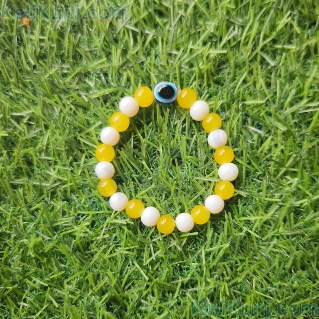 Nazar Battu Bracelet In Crystal White & Yellow Color With Evil Eye (2)