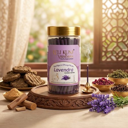 Keli Kunj Lavender Panchgavya Dhoop Sticks made with cow dung, Chandan and 28 types of herbs