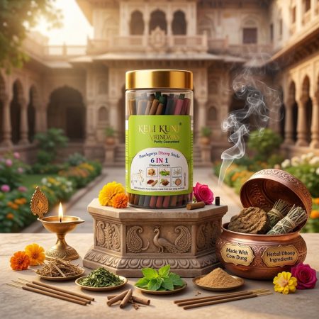 Keli Kunj 6 in 1 Panchgavya Dhoop Sticks with Tamal, Kesar Chandan, Kadam, Musk, Vrindaveda and Woods fragrances
