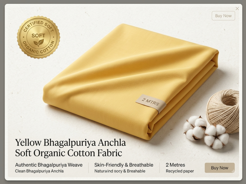 2 Metre Yellow Bhagalpuriya Anchla Soft Organic Cotton 2 Metre Yellow Bhagalpuriya Anchla Soft Organic Cotton