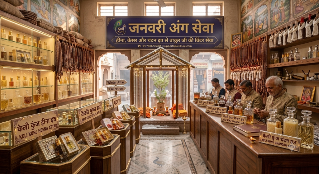 January Ang Seva – Heena, Kesar aur Chandan attar se Thakur ji ki winter seva