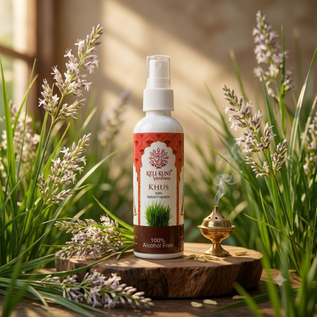 Keli Kunj Khus Natural Fragrance Spray – 100% Alcohol-Free | For Thakur Ji & Shri Ji Seva | Room, Car & Personal Use