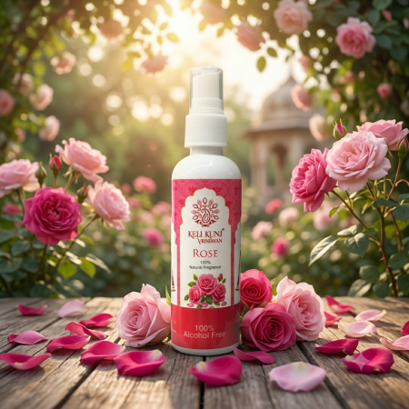 Keli Kunj Rose Natural Fragrance Spray – 100% Alcohol-Free | For Thakur Ji & Shri Ji Seva | Room, Car & Personal Use