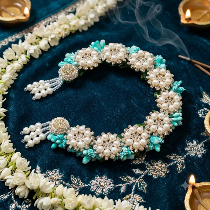 White & Sky Blue Radha Rani Chandrika – Keli Kunj Keli Kunj white and sky blue Shri Ji Chandrika for Radha Rani Mastak Shringar