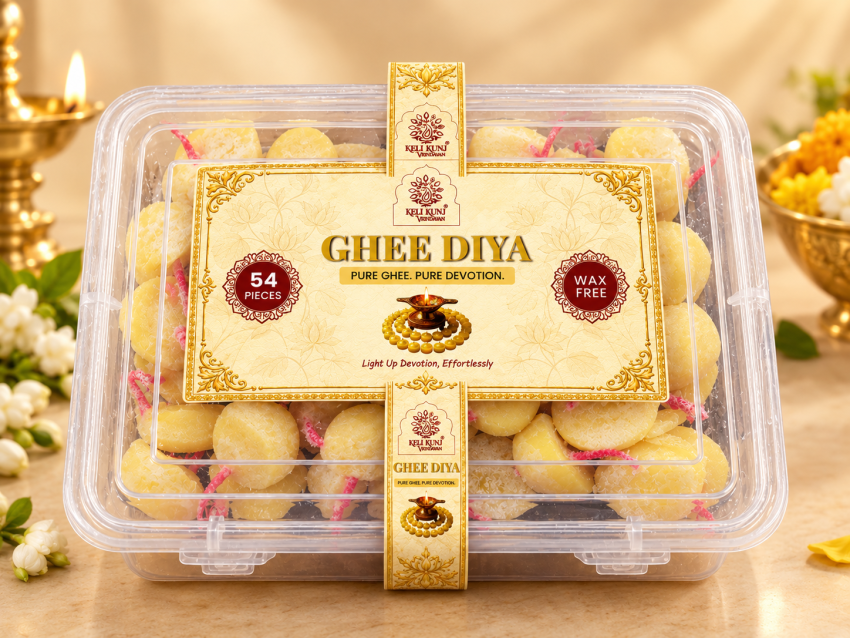 Keli Kunj Ghee Diya Batti 51 Pieces Ghee Diya Batti 51 Pieces Wax-Free Yellow Ready-to-Use Puja Battis