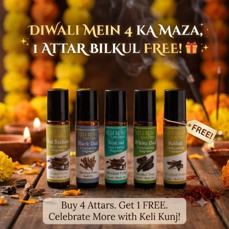 Keli Kunj Oud Attar Combo Pack with Black Oud, White Oud, Royal Oud, Oud Mukhalat and Oud Bakhoor 10ml bottles