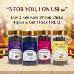 Keli Kunj Panchgavya Dhoop Sticks Combo featuring Patchouli, Musk, Vrindaveda and Pineapple, 190g each.