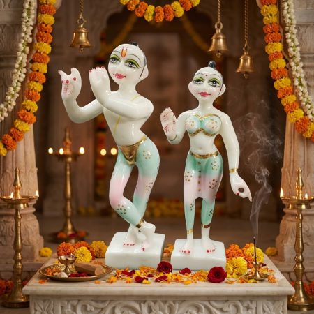 Keli Kunj Radha Krishna Jugal Jodi 9-inch dust marble Vigraha featuring White Thakur Ji and Shriji