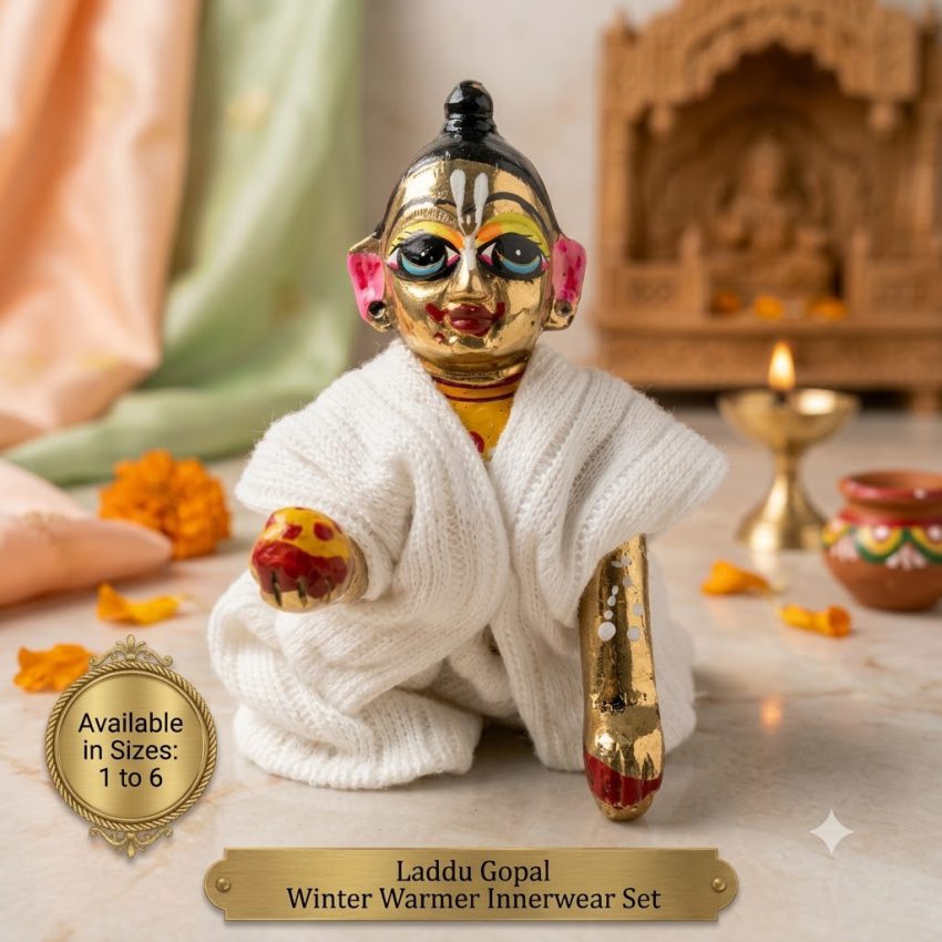 Laddu Gopal Ji White Winter Inner Wear White ribbed winter inner wear for Laddu Gopal Ji by Keli Kunj.