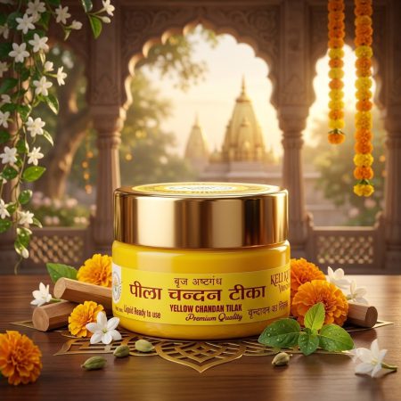 Keli Kunj Yellow Chandan Tilak Liquid 50g for Puja and Devotional Rituals